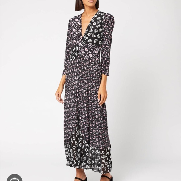 Rixo London Chelsea 1930s Micro Floral Mock-Wrap Maxi Dress Black Size XS - Picture 3 of 4